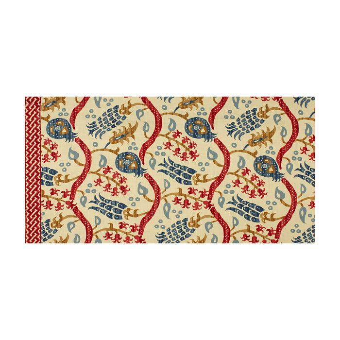 Brunschwig & Fils Nisiotiko Linen Print Pomegranate/Oxford Blue Fabric Sample BR-700019.176.0