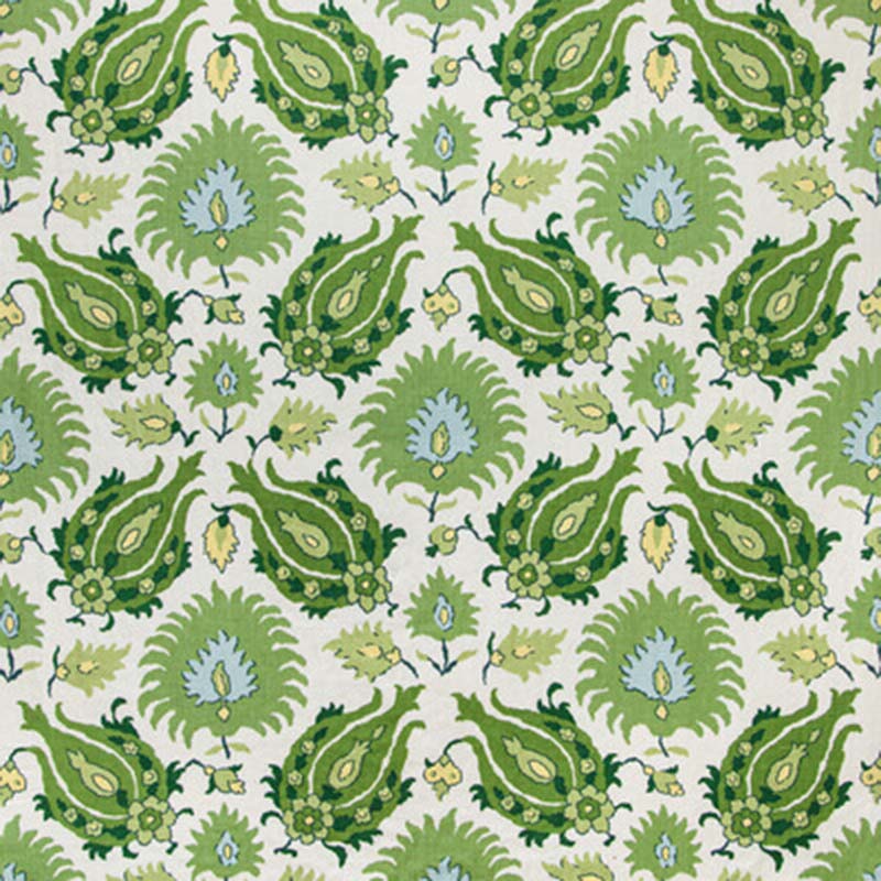 Brunschwig & Fils Kashmiri Linen Print Leaf/Aloe Fabric Sample BR-700020.3033.0