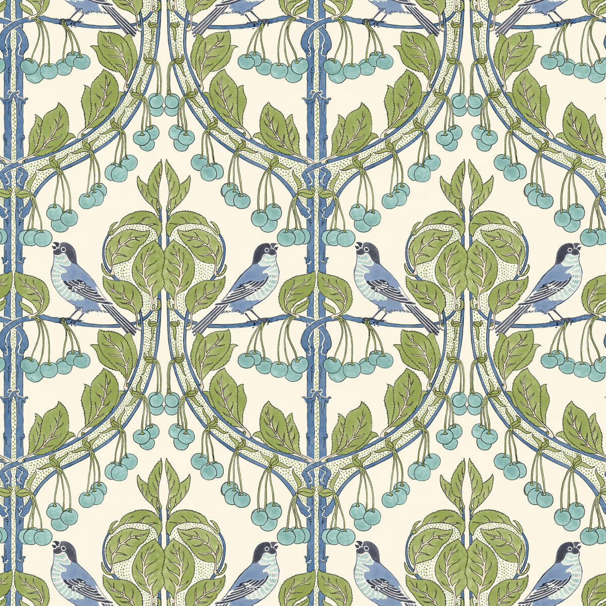 GP & J Baker Birds & Cherries Green/Blue Wallpaper BW45100.2.0
