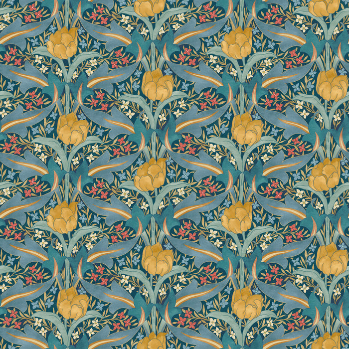 GP & J Baker Tulip & Jasmine Teal Wallpaper Sample BW45104.2.0