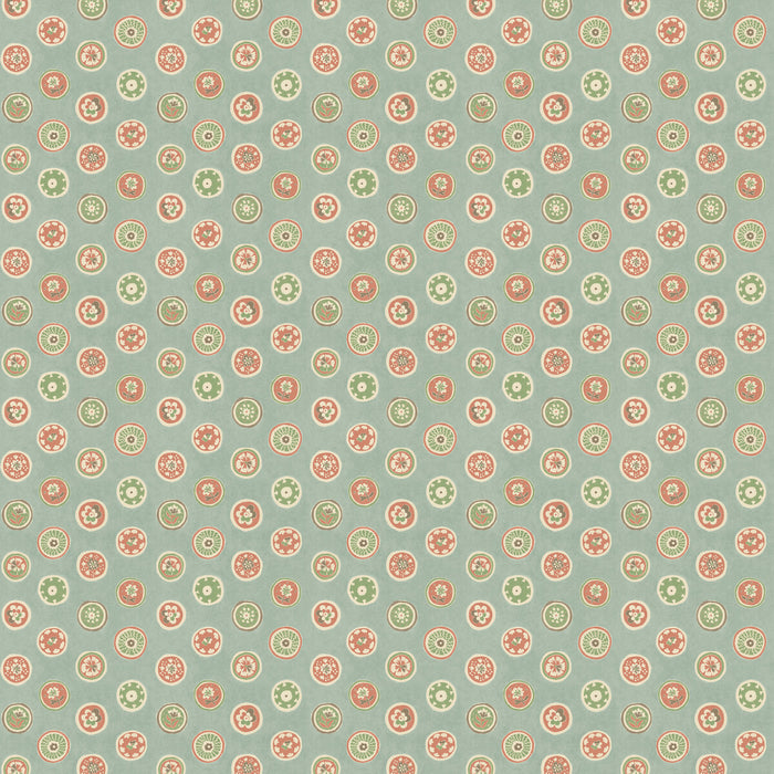 GP & J Baker Court Buttons Aqua/Red Wallpaper Sample BW45147.6.0