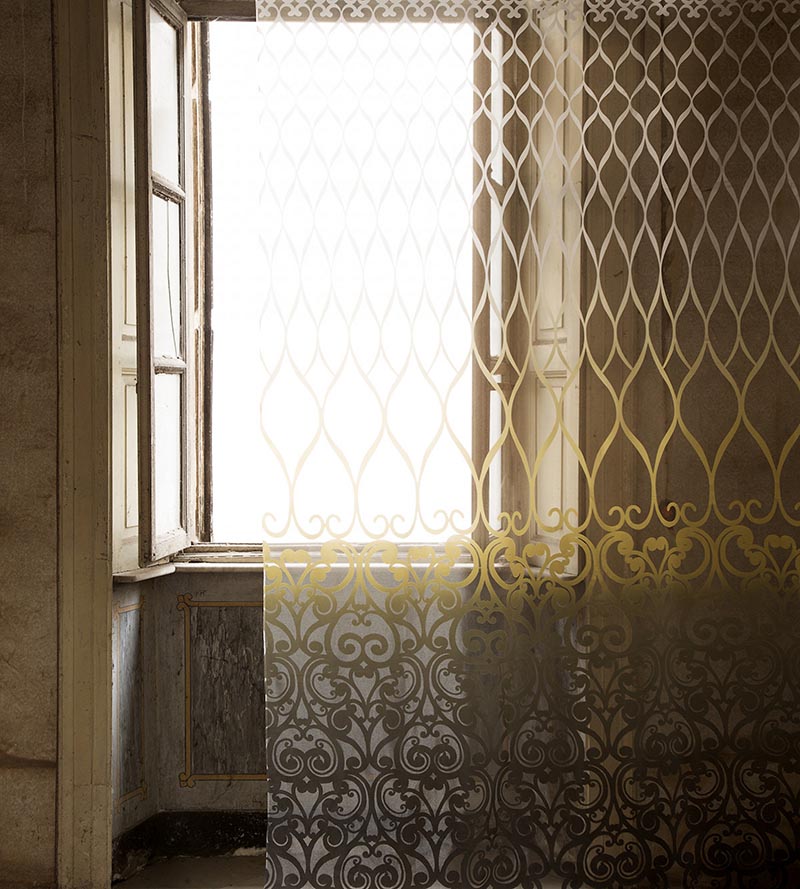 Christian Fischbacher Teatro Champagne Chocolate Fabric Sample CH06530307