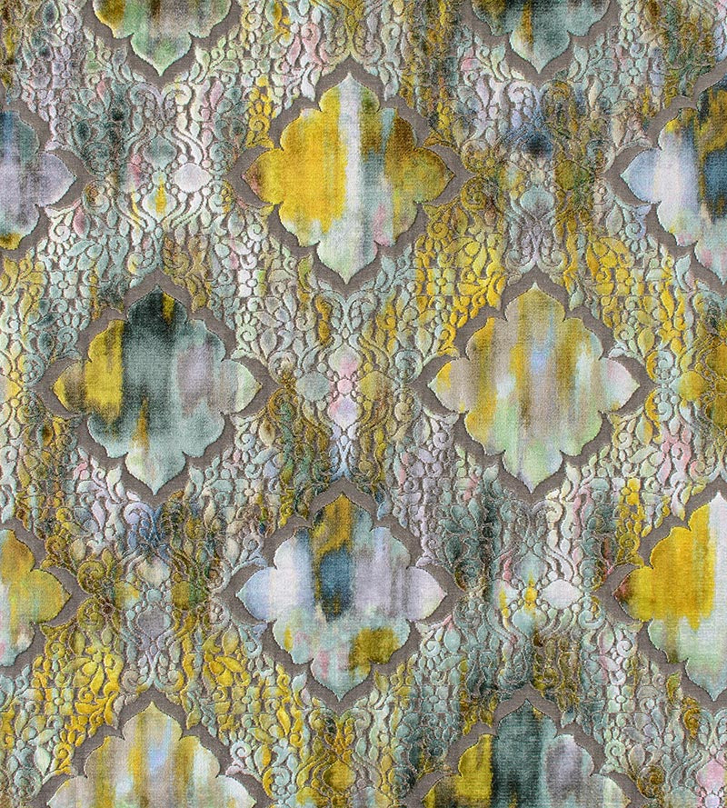 Christian Fischbacher Regale Teal Citrine Fabric Sample CH06590909
