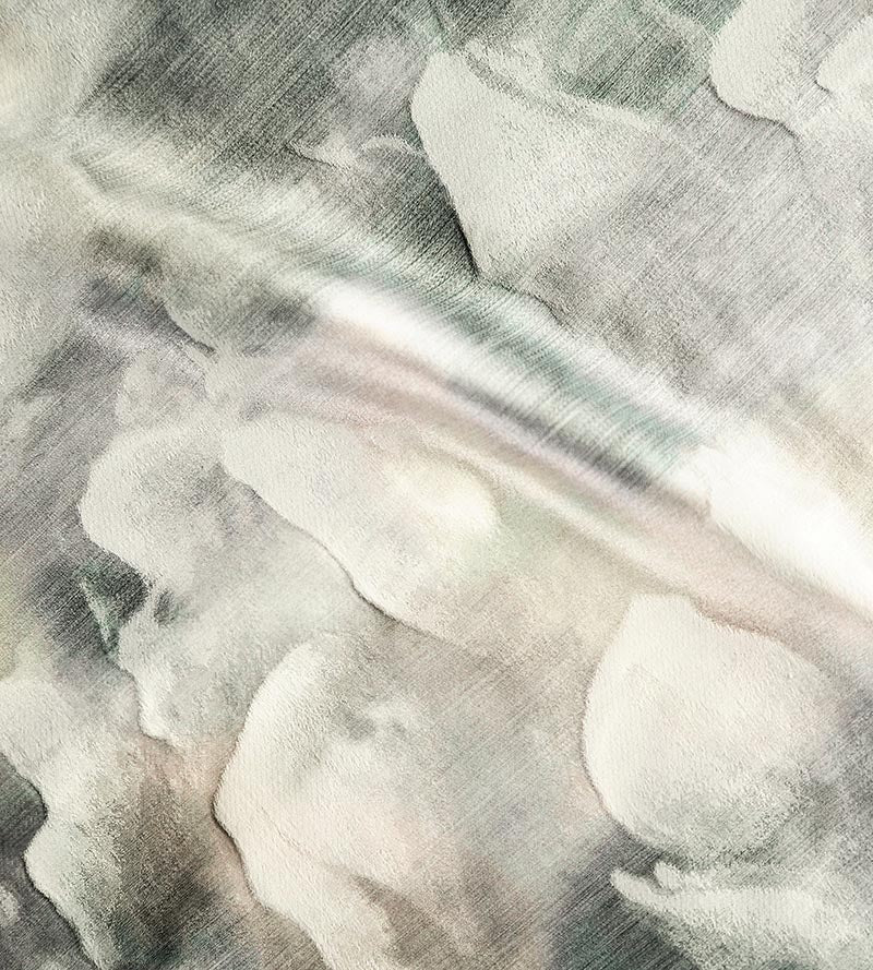 Christian Fischbacher Antoinette Warp Print Silver Opal Fabric Sample CH44110109