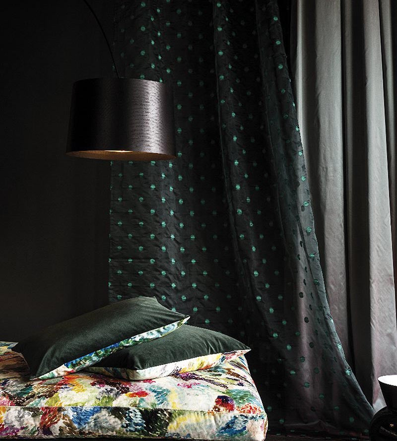 Christian Fischbacher Solar Eclipse Emerald Fabric Sample CH44590904