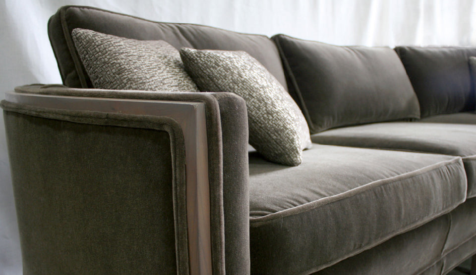 Calvin Grey and Green Fabric on Sofa and Pillows