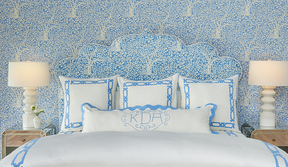 Chinas Seas Blue and White Floral Wallpaper and matching Fabric 