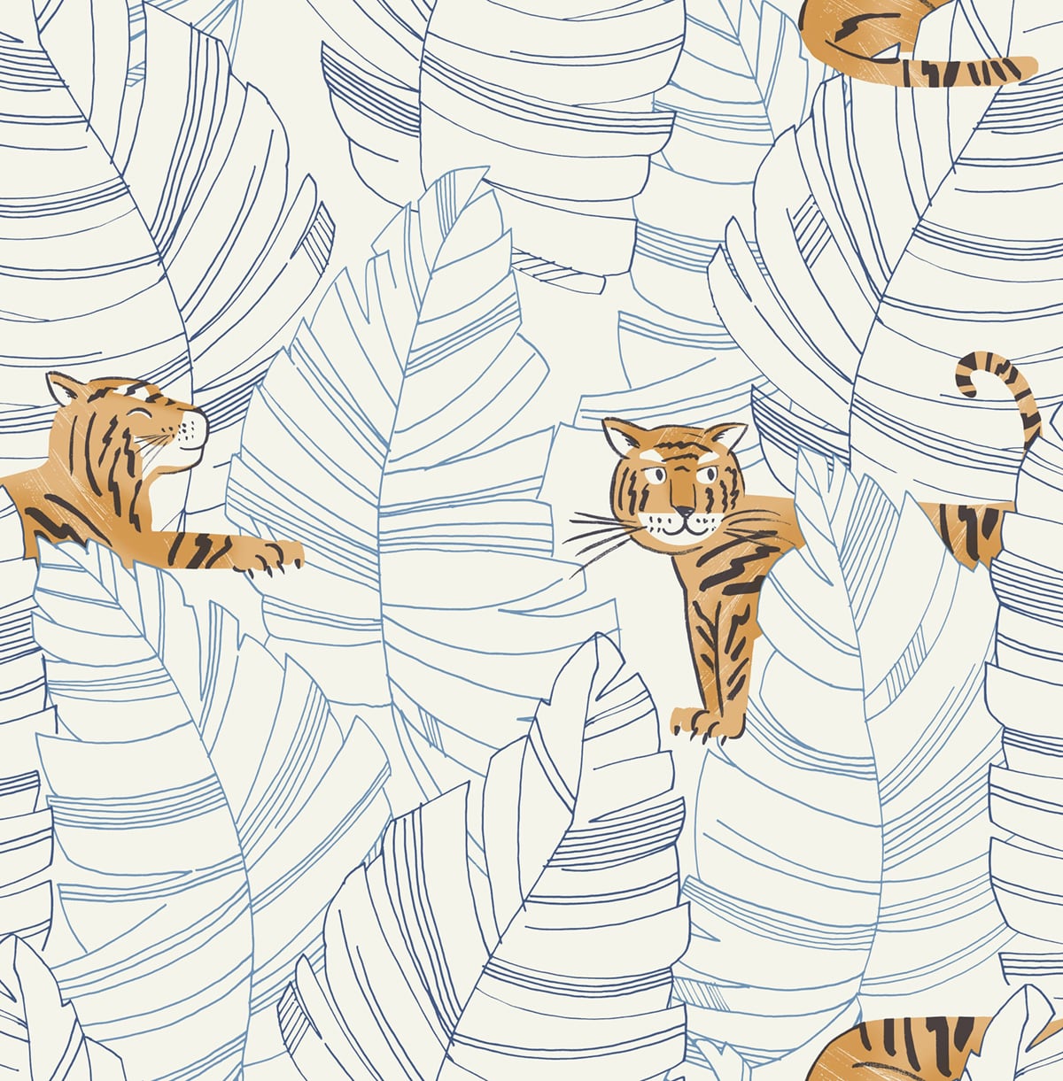 Seabrook Designs Hiding Tigers Sky Blue And Orange Wallpaper DA61202