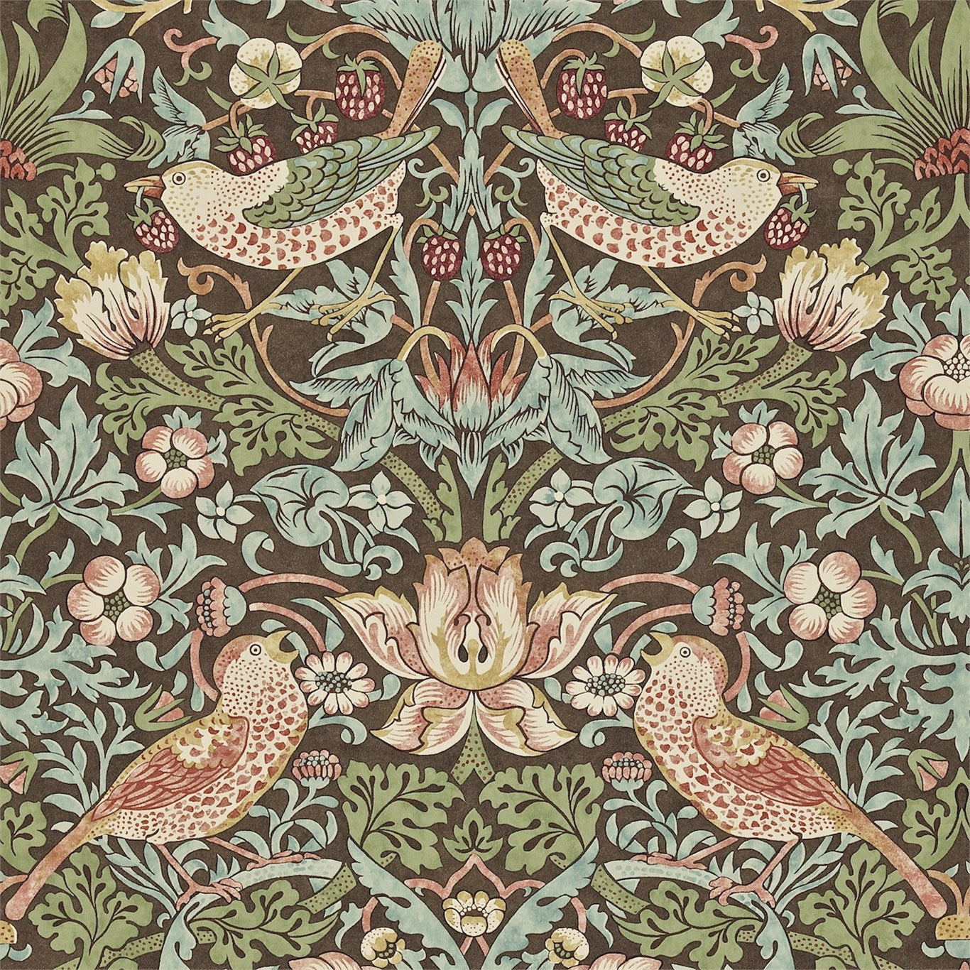 Morris & Co Strawberry Thief Chocoalte/Slate 212565 Wallpaper Sample DARW212565