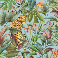 Daisy Bennett Tropical Leopard  Gloss Sky Blue Wallpaper DB20102