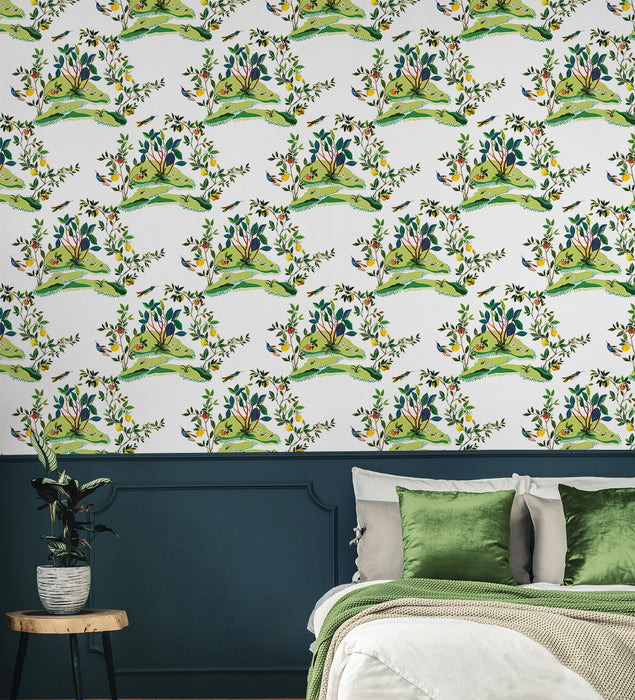 Daisy Bennett Citrus Hummingbird White Wallpaper Sample DBW9001