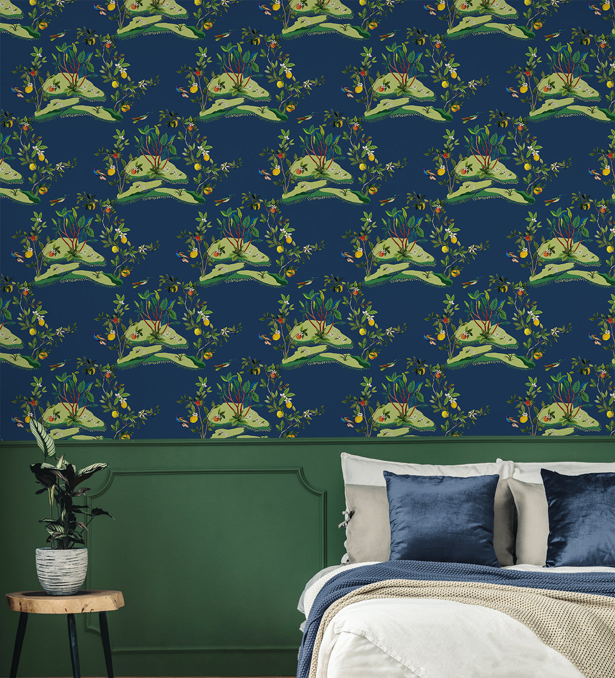 Daisy Bennett Citrus Hummingbird Navy Blue Wallpaper DBW9002
