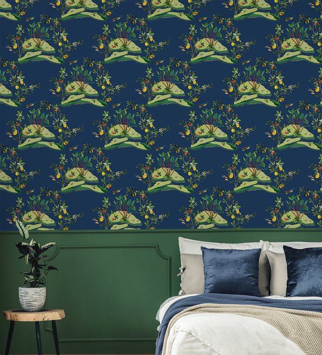 Daisy Bennett Citrus Hummingbird Navy Blue Wallpaper Sample DBW9002