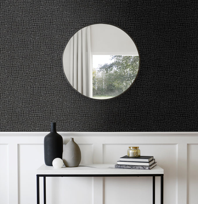 Seabrook Designs Rockefellar Maze Onyx Wallpaper Sample DC60910