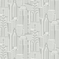 Seabrook Designs Manhattan Skyline Silver Sky Wallpaper DC61507