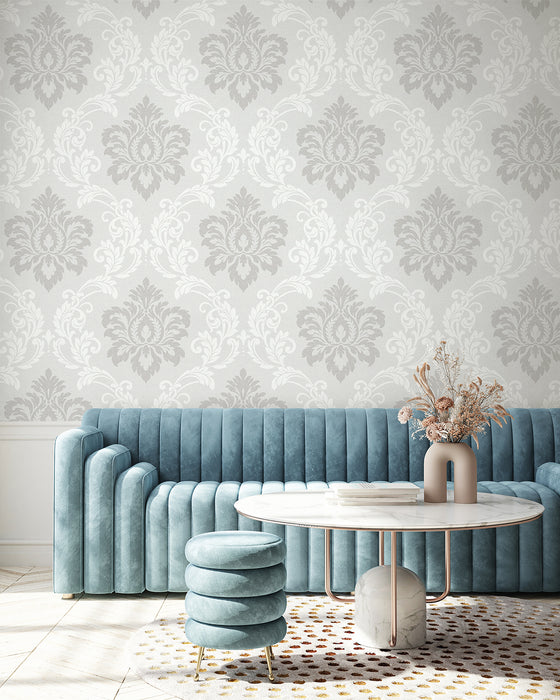 Seabrook Designs Deco Damask Cool Mist Wallpaper Sample DC61608