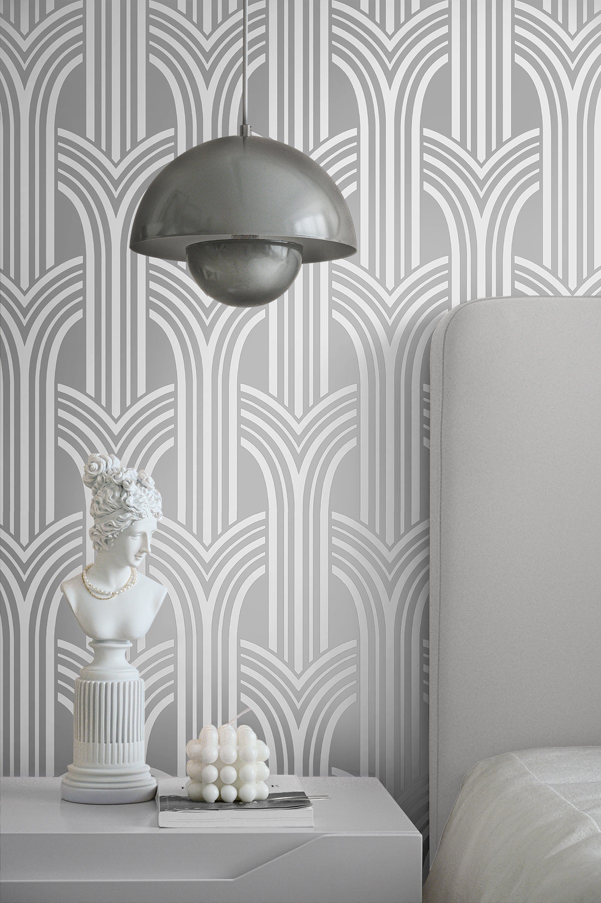 Seabrook Designs Deco Arches Metallic Silver Wallpaper DC61910