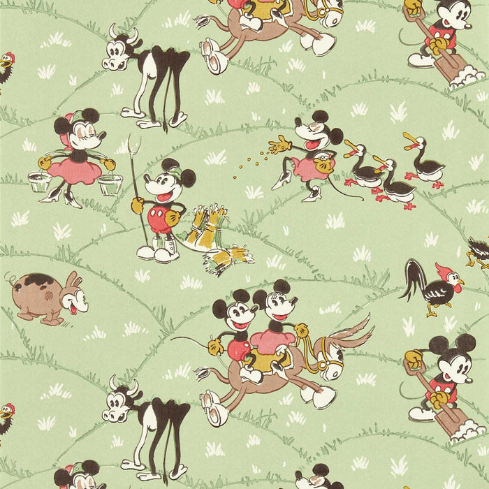 Sanderson Mickey At the Farm Macaron Green Wallpaper Sample DDIW217266