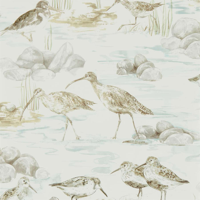 Sanderson Estuary Birds Mist/Ivory Wallpaper Sample DEBB216494