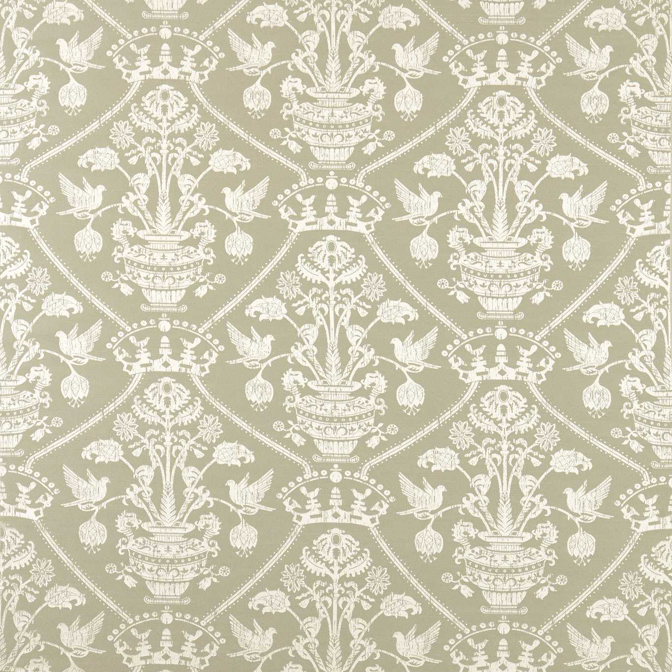 Sanderson Highgrove Damask Silver Green Fabric Sample DHIF237619