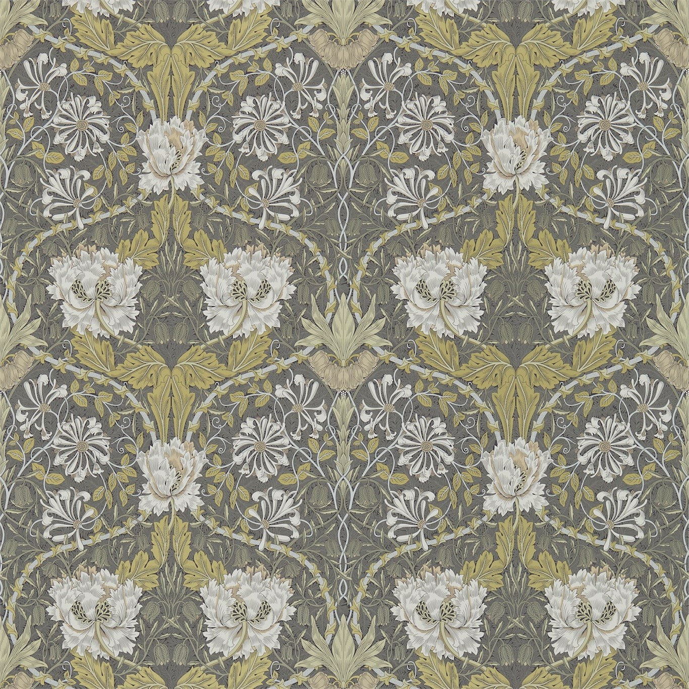 Morris & Co Honeysuckle & Tulip Charcoal/Gold 214701 Wallpaper Sample DM3W214701