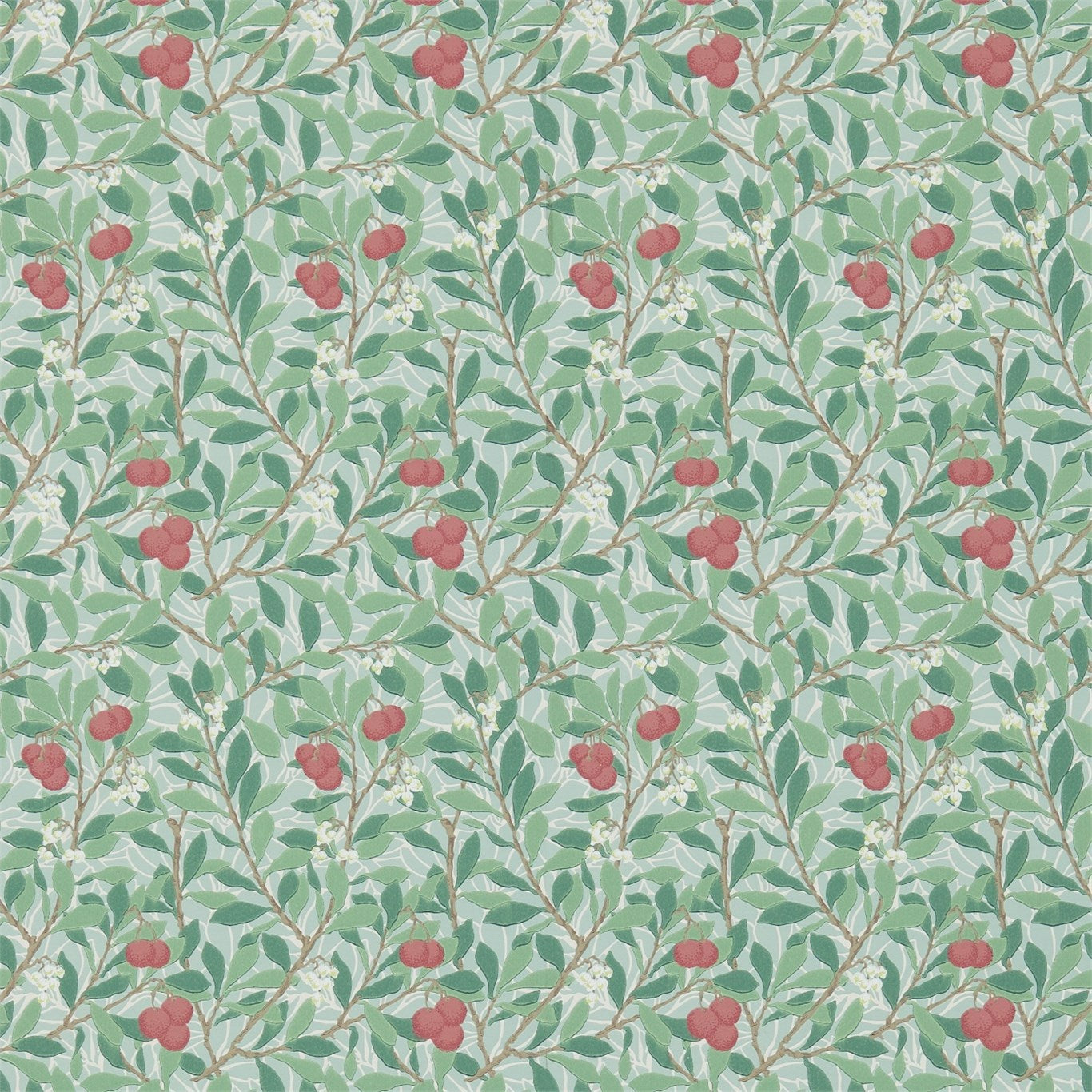 Morris & Co Arbutus Thyme/Coral 214719 Wallpaper Sample DM3W214719