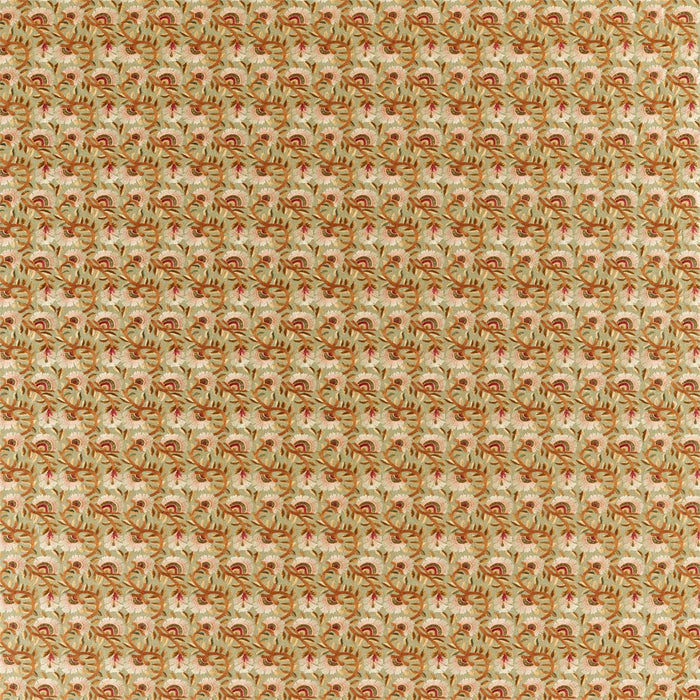 Morris & Co Wardle Embroidery Olive / Brick Fabric Sample DM5F236819