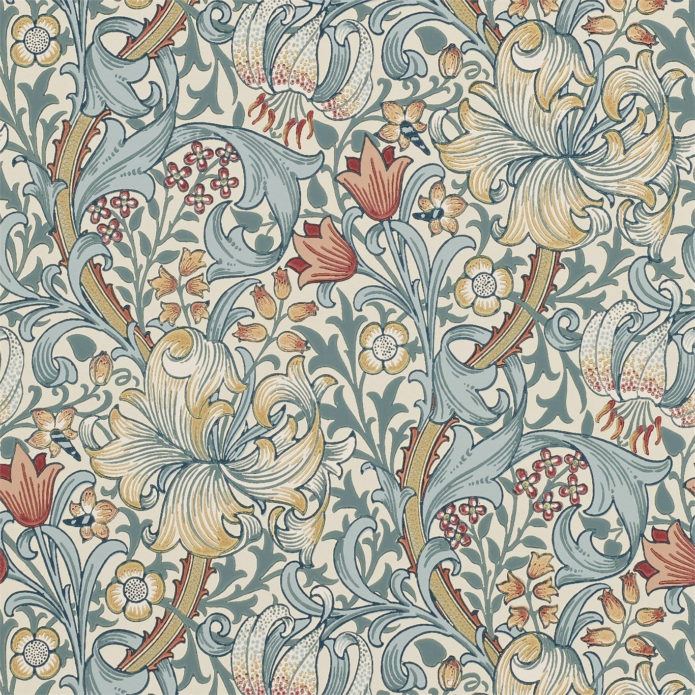 Morris & Co Golden Lily Slate/Manilla 210401 Wallpaper Sample DM6P210401