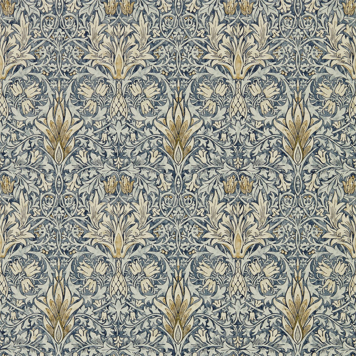 Morris & Co Snakeshead Indigo/Cumin 216428 Wallpaper Sample DMA4216428