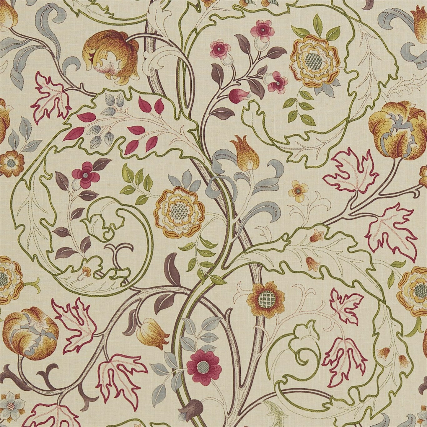 Morris & Co Mary Isobel Rose/Slate Fabric Sample DMCOMA203