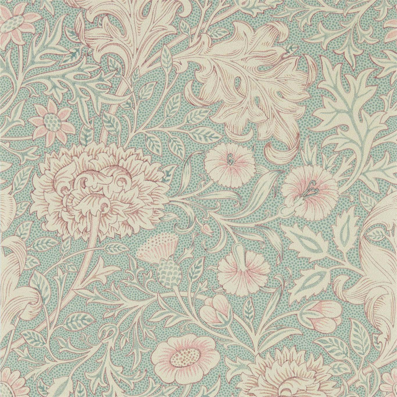 Morris & Co Double Bough Teal Rose 216680 Wallpaper Sample DMSW216680