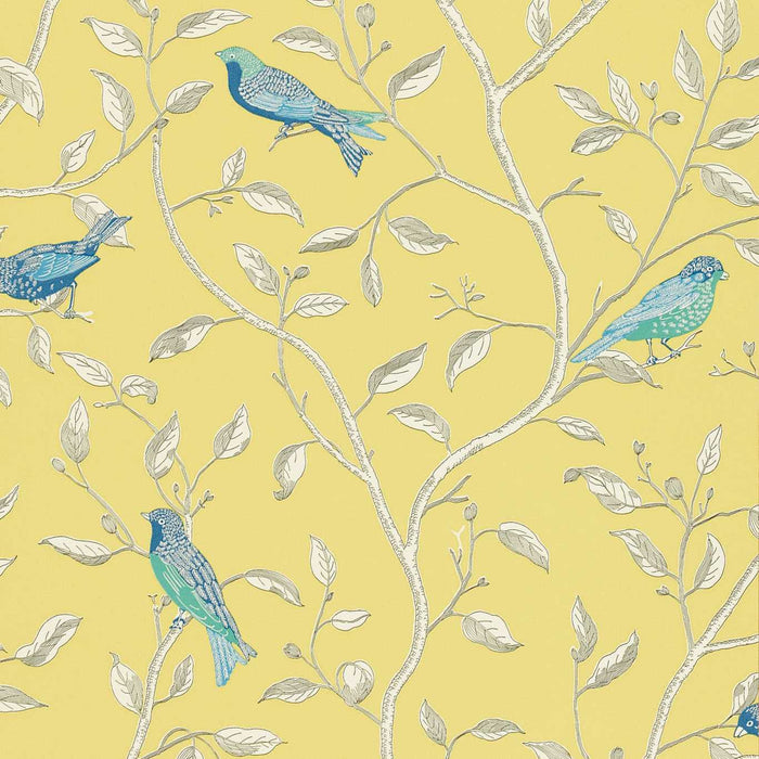 Sanderson Finches Yellow Wallpaper Sample DOPWFI101