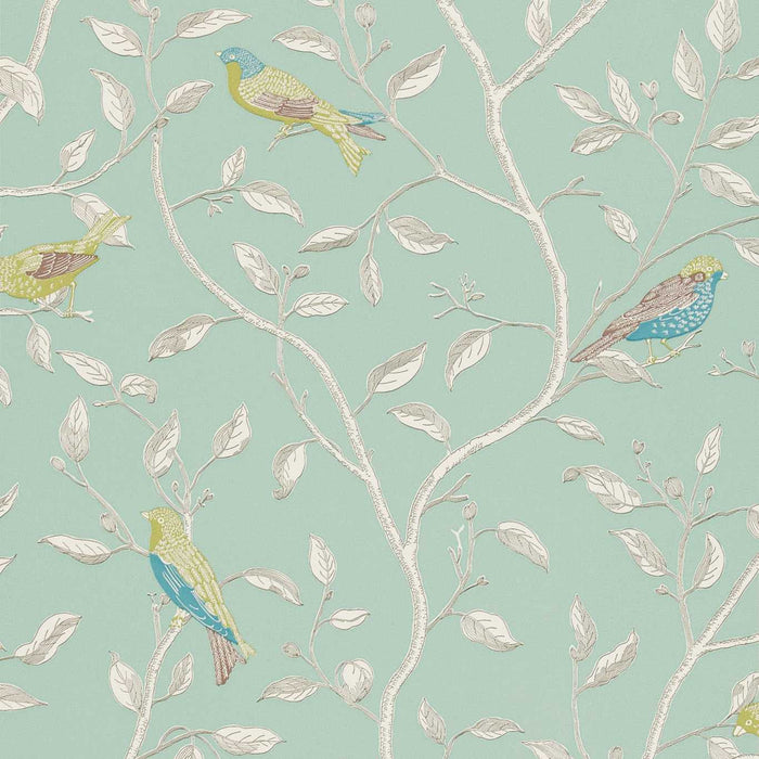 Sanderson Finches Duck Egg Wallpaper Sample DOPWFI103