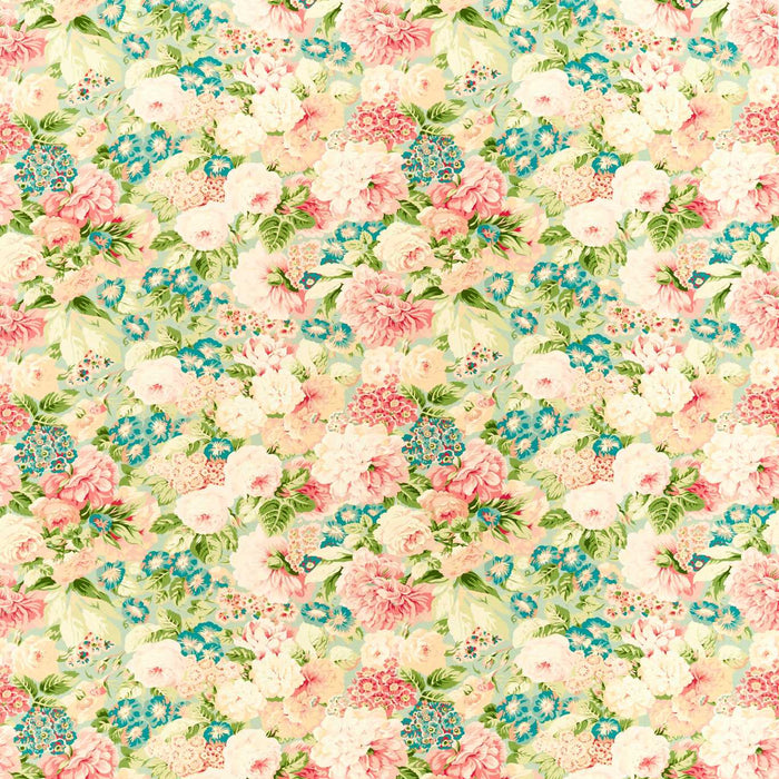 Sanderson Rose & Peony Sage/ Coral Fabric Sample DOSF226860