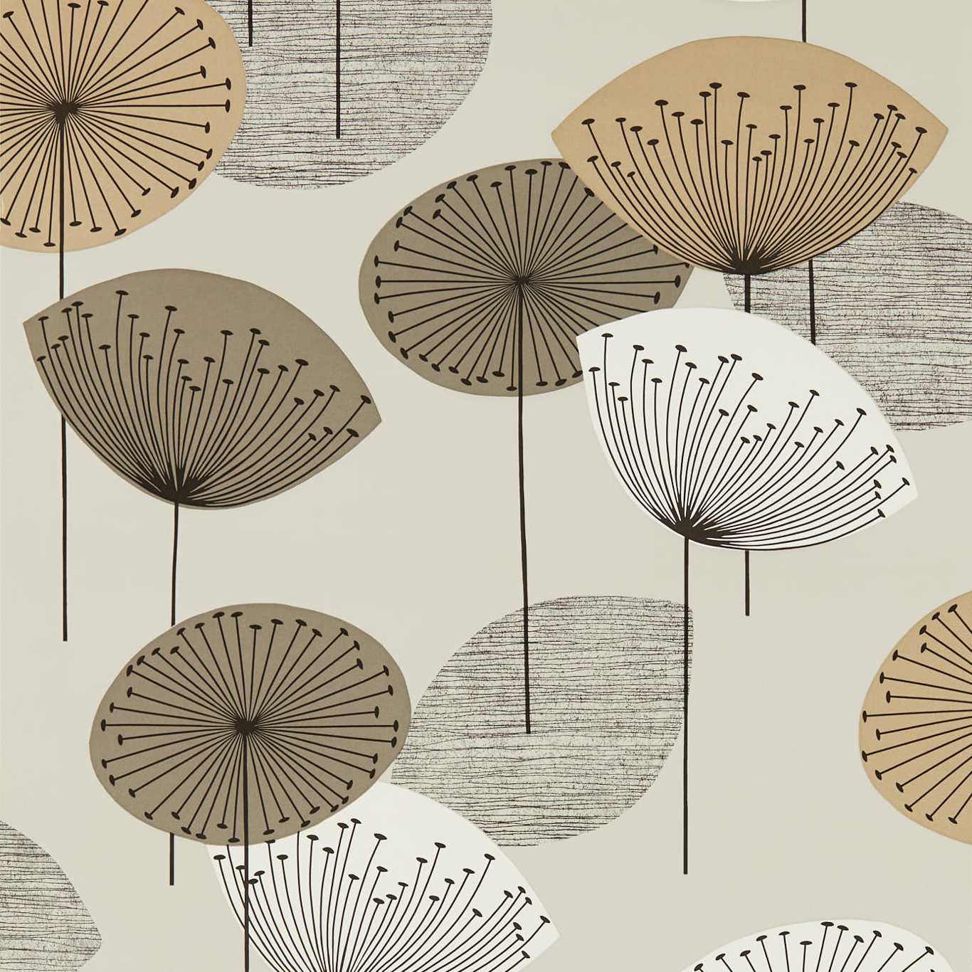 Sanderson Dandelion Clocks Metallic/Smoke Tree Wallpaper Sample DOSW217031