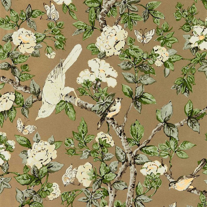 Sanderson Caverley Gold Metallic/Gardenia Green Wallpaper Sample DOSW217036