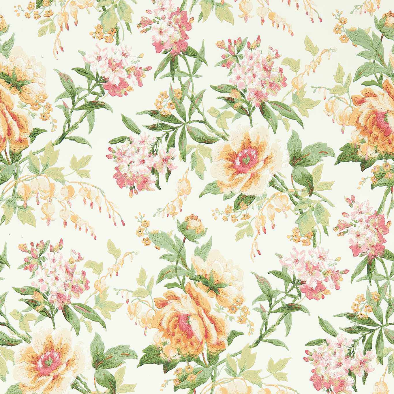 Sanderson Olivia Botanical Green/Orange Wallpaper Sample DOSW217038