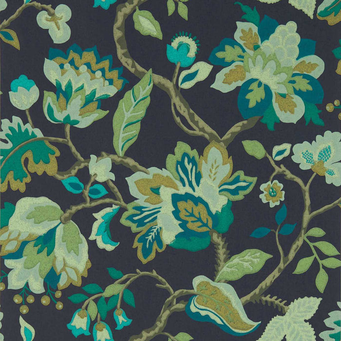 Sanderson Amanpuri Midnight/Eucalyptus Wallpaper Sample DOSW217044