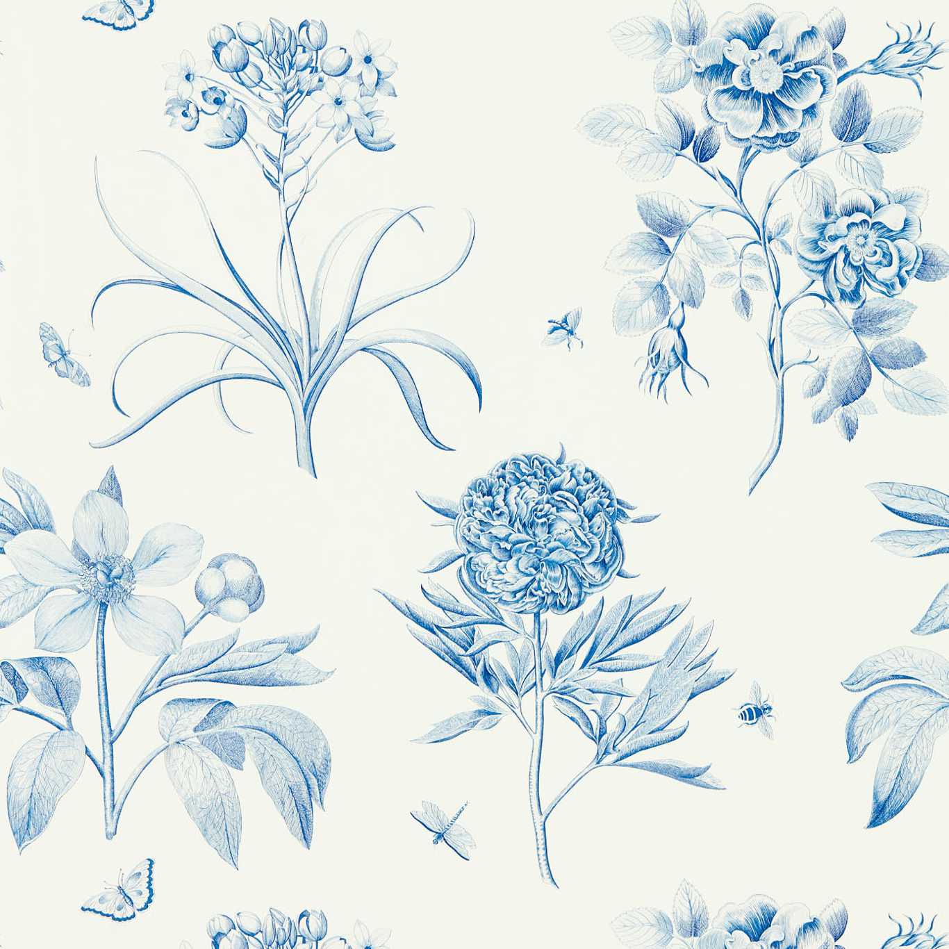 Sanderson Etchings & Roses China Blue Wallpaper Sample DOSW217052