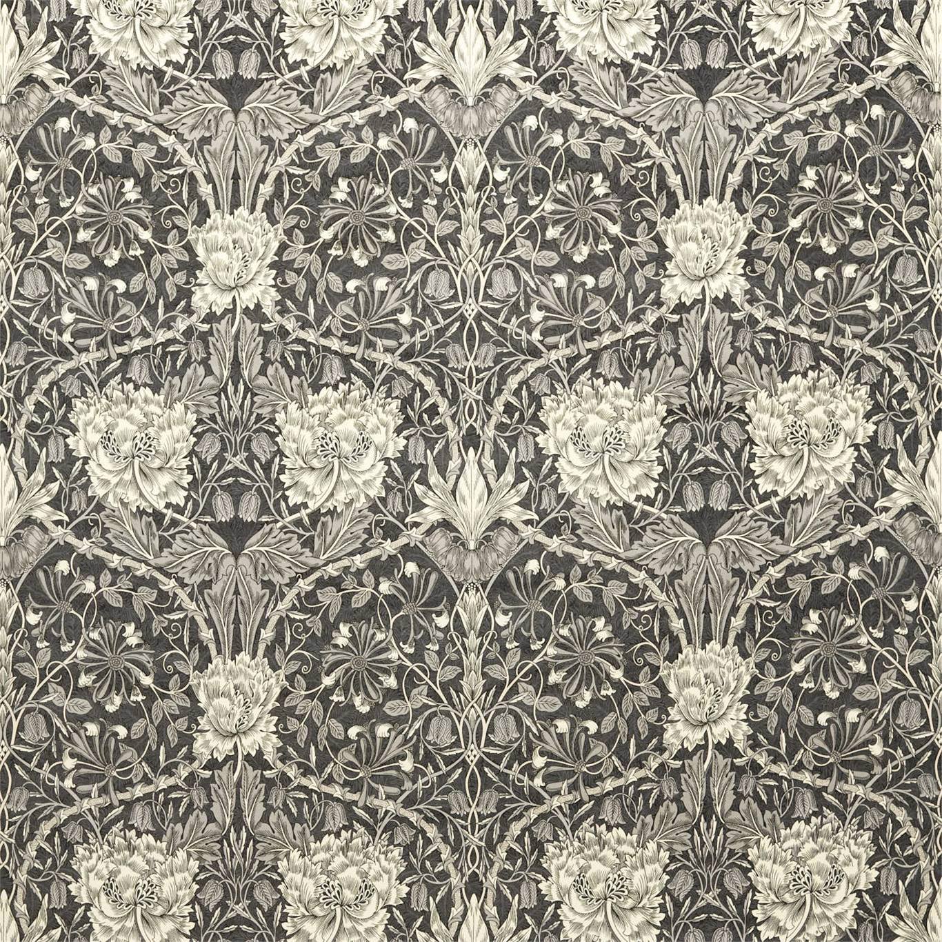 Morris & Co Honeysuckle and Tulip Velvet Black Walnut/Stone Fabric Sample DROF236938