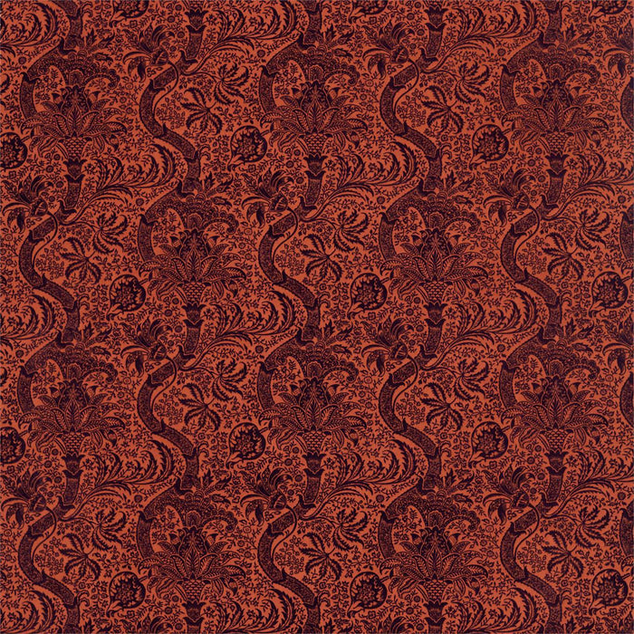 Morris & Co Indian Flock Velvet Russet/Mulberry Fabric Sample DROF236943
