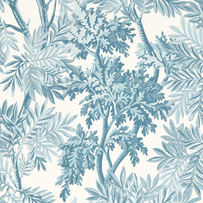 Sanderson Tapestry Trees Pottery Blue Wallpaper Sample DSAB217417