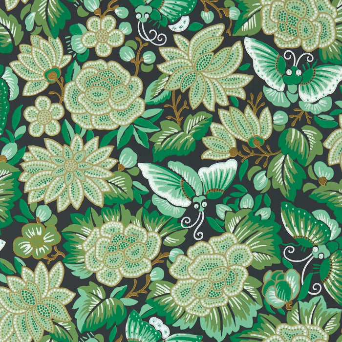 Sanderson Amara Butterfly Emerald/Ink Black Wallpaper Sample DWAW217117