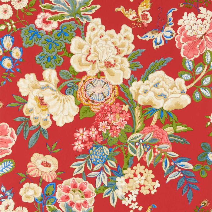 Sanderson Emperor Peony Cinnabar Red Wallpaper Sample DWAW217119