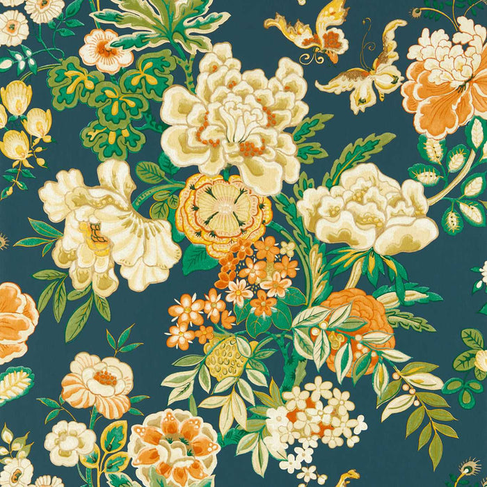 Sanderson Emperor Peony Midnight/Apricot Wallpaper Sample DWAW217120