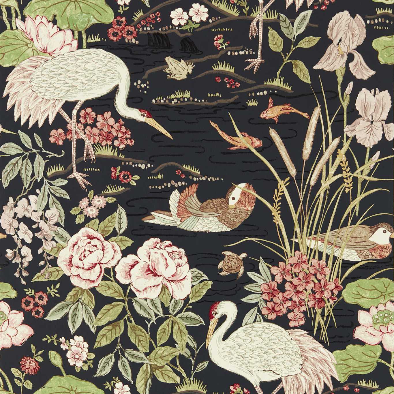 Sanderson Crane & Frog Ink Black/Multi Wallpaper Sample DWAW217123