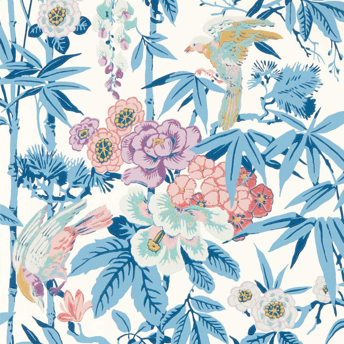 Sanderson Bamboo & Birds China Blue /Lotus Pink Wallpaper Sample DWAW217129