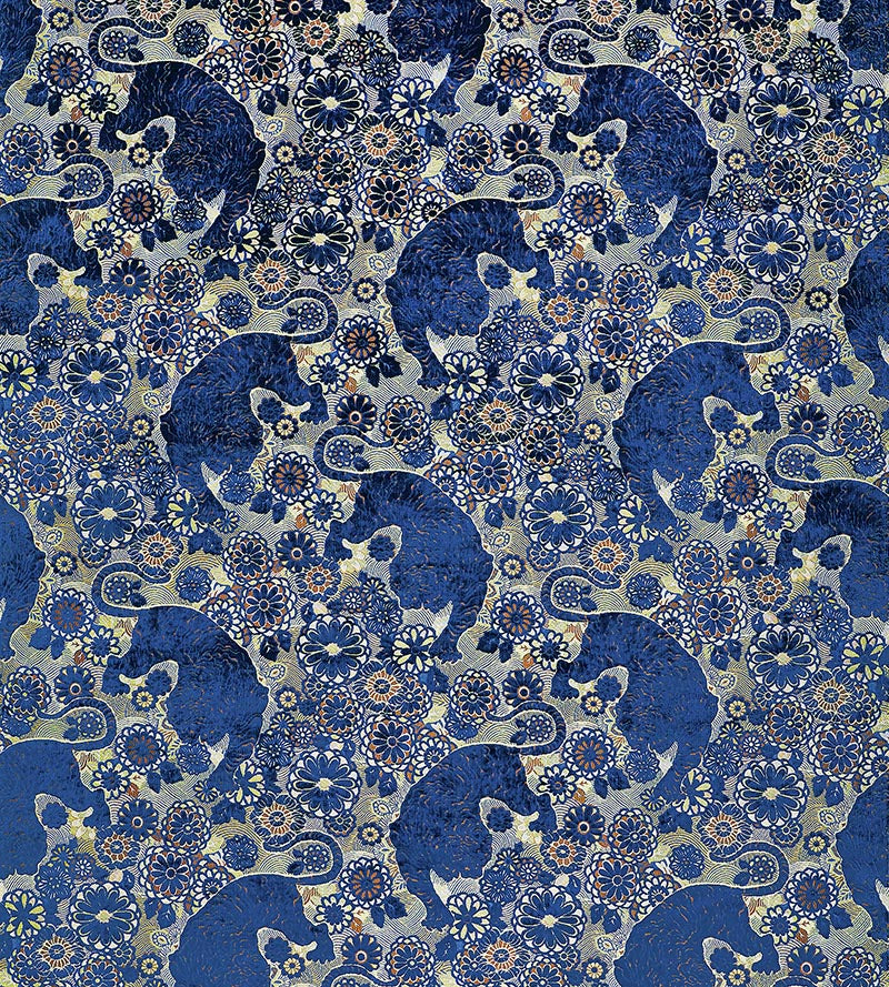 Old World Weavers Siberian Tiger Sapphire Flame Fabric Sample EA18V10002