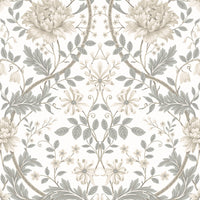 Seabrook Designs Honeysuckle Floral Prepasted Ivory & Grey Wallpaper EP10000