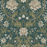 Seabrook Designs Honeysuckle Floral Prepasted Teal & Moss Green Wallpaper EP10004